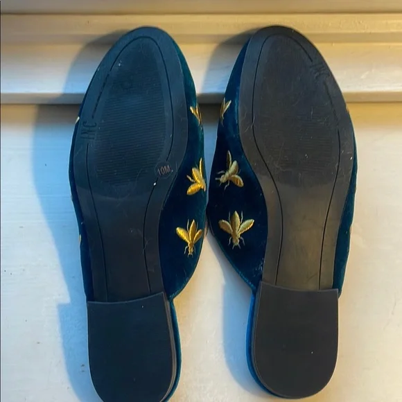 INC International Concepts Blue Velvet Loafers with Gold Embroidery - Picture 2 of 4